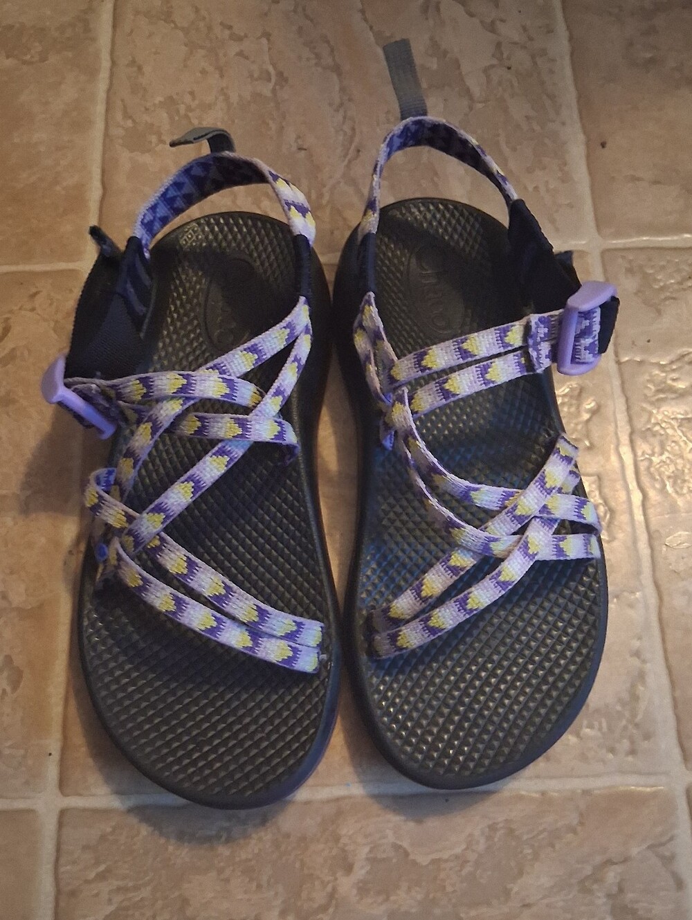 Chaco Kids Sandals Purple Yellow Patterned Straps